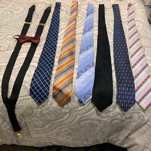 Ties, suspenders and clip on bow tie